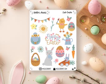 Cute Easter | Planner Stickers, Scrapbook Stickers, Bullet Journal Stickers, Easter, Watercolor, Easter Bunny, Egg Painting, Egg Hunt, Girly