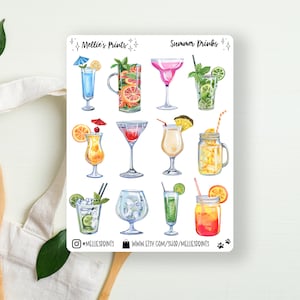 Summer Drinks | Planner Stickers, Scrapbook Stickers, Bullet Journal Stickers, Summer Stickers, Watercolor Stickers, Mixed Drinks, Fruity