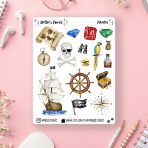 Piratas | Adesivos para planejador, Adesivo para scrapbook, Adesivo para bullet journal, Pirataria, Mar, Ilha do Tesouro, Os Goonies, Caribe, Mapa, Baú do tesouro