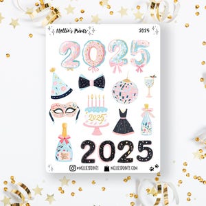 2025 | Planner Stickers, Scrapbook Stickers, Bullet Journal Stickers, Collages, New Year&#39;s Eve, New Year, Celebration Stickers, Year, Chic