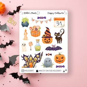 Happy Halloween | Planner Stickers, Scrapbook Stickers, Bullet Journal Stickers, Collage, Halloween Candy, Oct 31, Jack, Bat, Cauldron