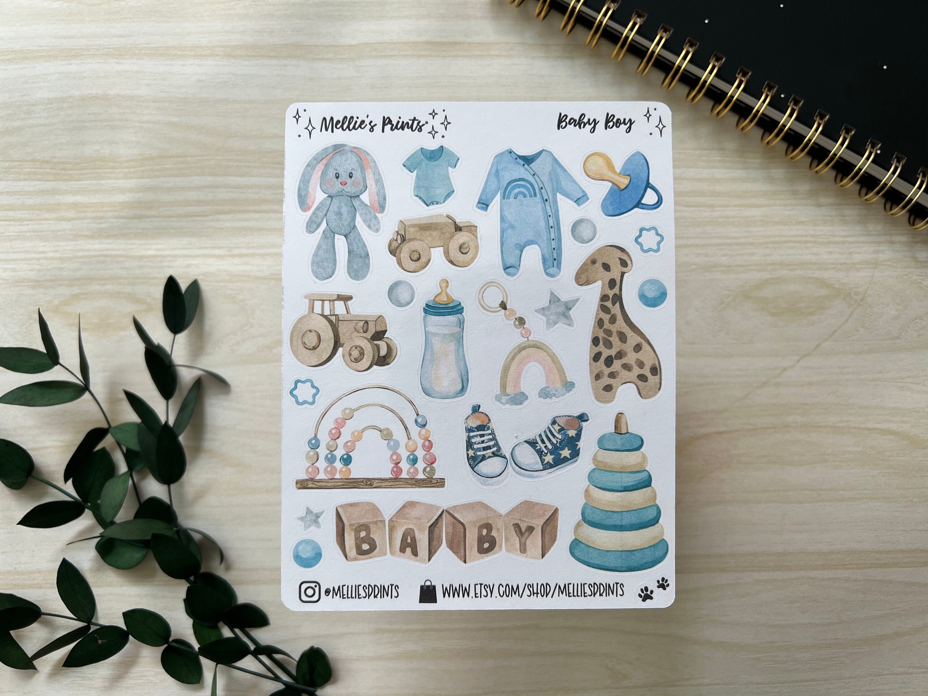 Baby Boy | Planner Stickers, Scrapbook Stickers, Bullet Journal, Baby Stickers, Watercolor ...