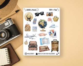 Take a Trip | Planner Stickers, Scrapbook Stickers, Bullet Journal, Vacation Essentials, Flights, Departures, Arrivals, Itinerary, Luggage