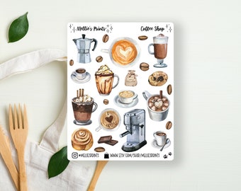 Coffee Shop | Planner Stickers, Scrapbook Stickers, Bullet Journal Stickers, Coffee Lover, Moka, Espresso, Coffee Bean, Latte, Brew, Machine