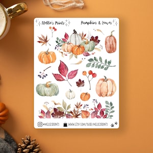 Pumpkins & Leaves | Planner Stickers, Scrapbook Stickers, Bullet Journal Stickers, Fall, Fall Leaves, Fall Foliage, Pumpkin Sticker, Autumn