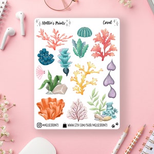 Coral | Planner Stickers, Scrapbook Stickers, Bullet Journal, Ocean Stickers, Watercolor, Beach, Great Barrier Reef, Underwater, Ocean Scape