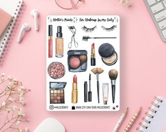 Solo para amantes del maquillaje / Pegatinas para agenda, álbum de recortes, collage, bullet journal, maquillaje, belleza, pintalabios, glamour, pestañas femeninas, sensualidad, cuidado de la piel