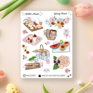 Spring Picnic | Planner Stickers, Scrapbook Stickers, Bullet Journal Stickers, Spring, Watercolor, Picnic for Two, Park Date, Anniversary