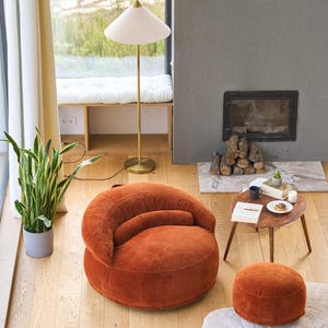 Corduroy Floor Lounge Chair Set with Ottoman, Adult Bean Bag Sofa, Frameless Gaming Seat