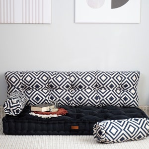 Black Velvet Tufted Cushions, Large French Cushion, Velvet Fabric, Elegant Sofa Cushion, Window Seat Cushion, Nursery Decor, Floor Cushion