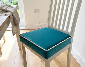 Custom Chair Cushions with Ties, Dining Chair Cushion, Tufted Seat Pad, Kitchen Chair Pads, Any Size & Shape, Indoor Outdoor, 300+ Fabrics