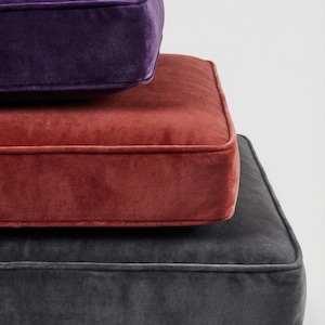 Handmade Velvet Seat Cushion with Custom Size Options, Washable Zippered Cushion, Piped Edge Bench Pad for Indoor Outdoor Spaces