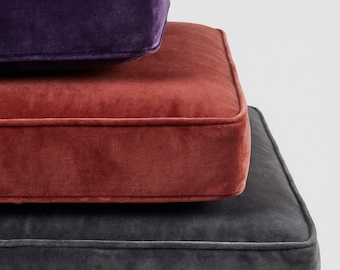 Handmade Velvet Seat Cushion with Custom Size Options, Washable Zippered Cushion, Piped Edge Bench Pad for Indoor Outdoor Spaces