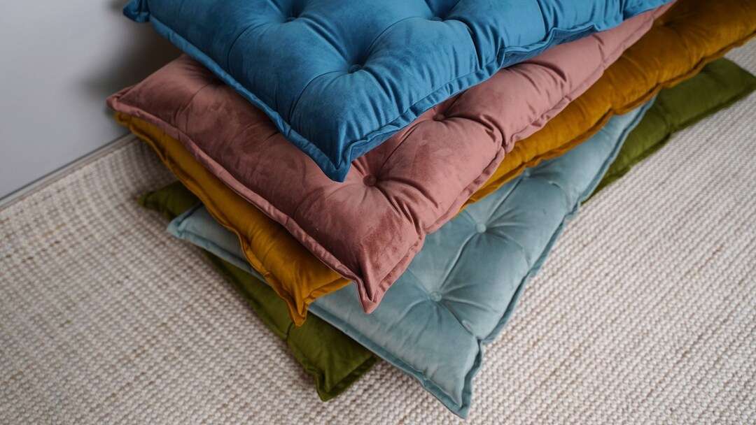Velvet Floor Cushions, Japanese Floor Seating, Pallet Cushion, Futon