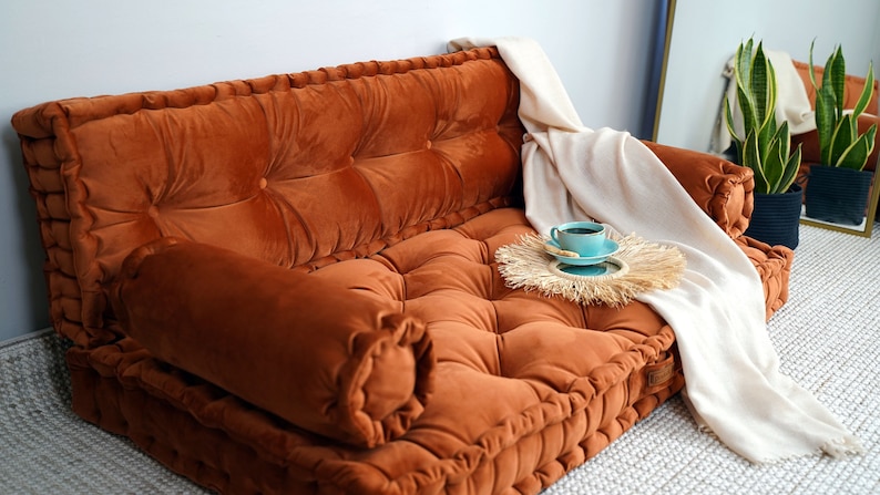 French Style Bench Cushion, Tufted Velvet Window Seat, Brick Floor Pillow, Custom Size Reading Nook, Pallet Sofa Pad image 1