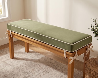 Handmade Velvet Seat Cushion with Custom Size Options, Washable Zippered Cushion, Piped Edge Bench Pad for Indoor Spaces, Window Bay Cushion