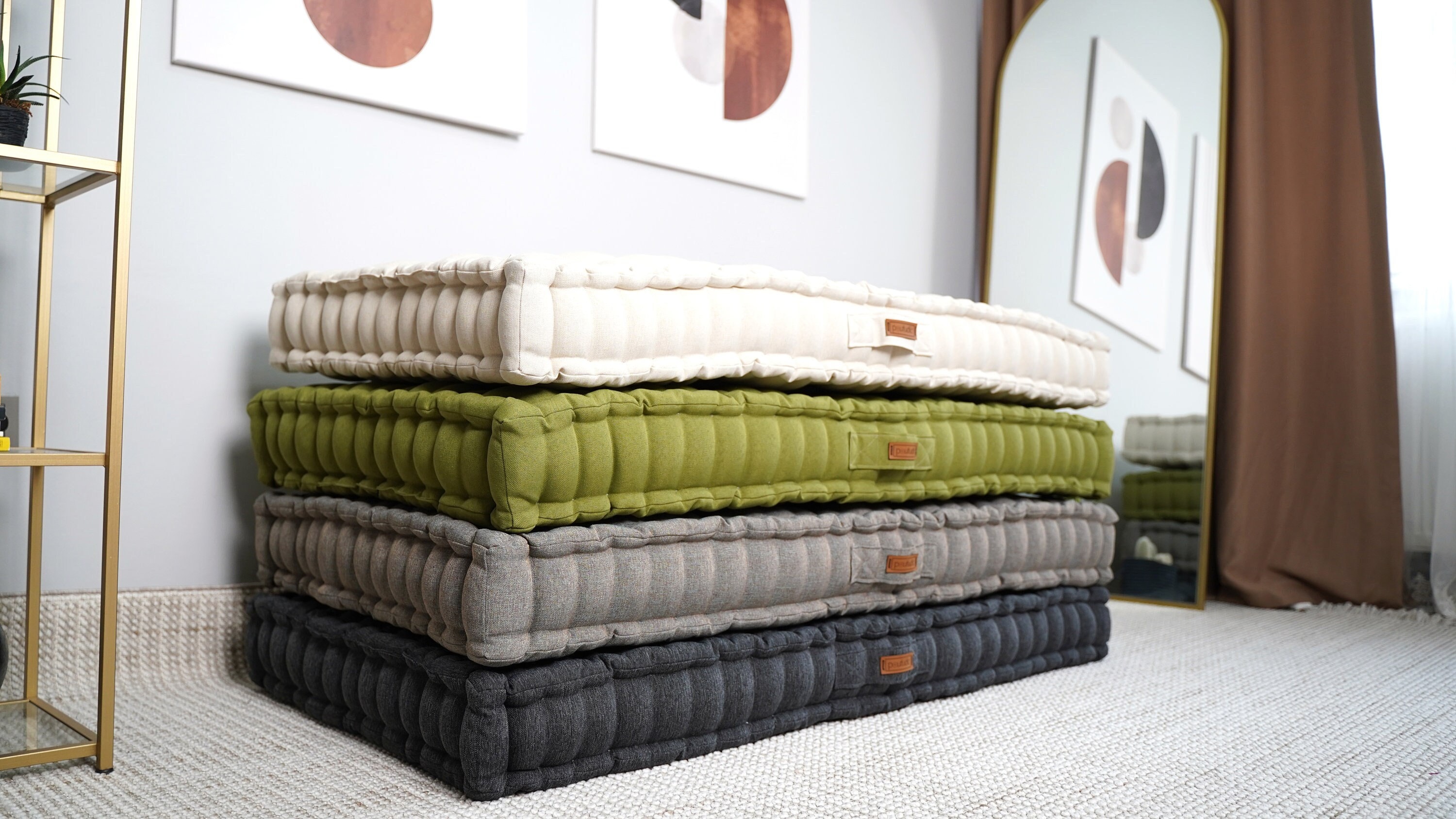 Linen Tufted Floor Cushions, Japanese Style Floor Seating, Pallet Cushion, Reading Nook, Boho Style Cushions, French Style Cushions