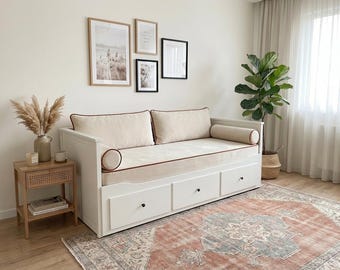 Custom Daybed Cover Set, IKEA Hemnes Compatible, Fitted Daybed Cushion Cover with Backrest and Bolster Pillow Covers, Corduroy, Velvet Linen