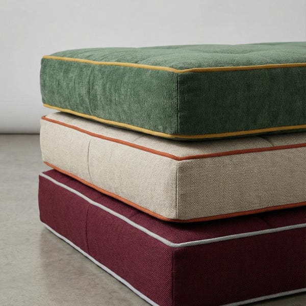 Custom Linen Bench Cushion With Foam, Window Seat Cushion With Contrast Piping, 2-5" Thickness Options, 250+ Colors, Custom Size Cushion