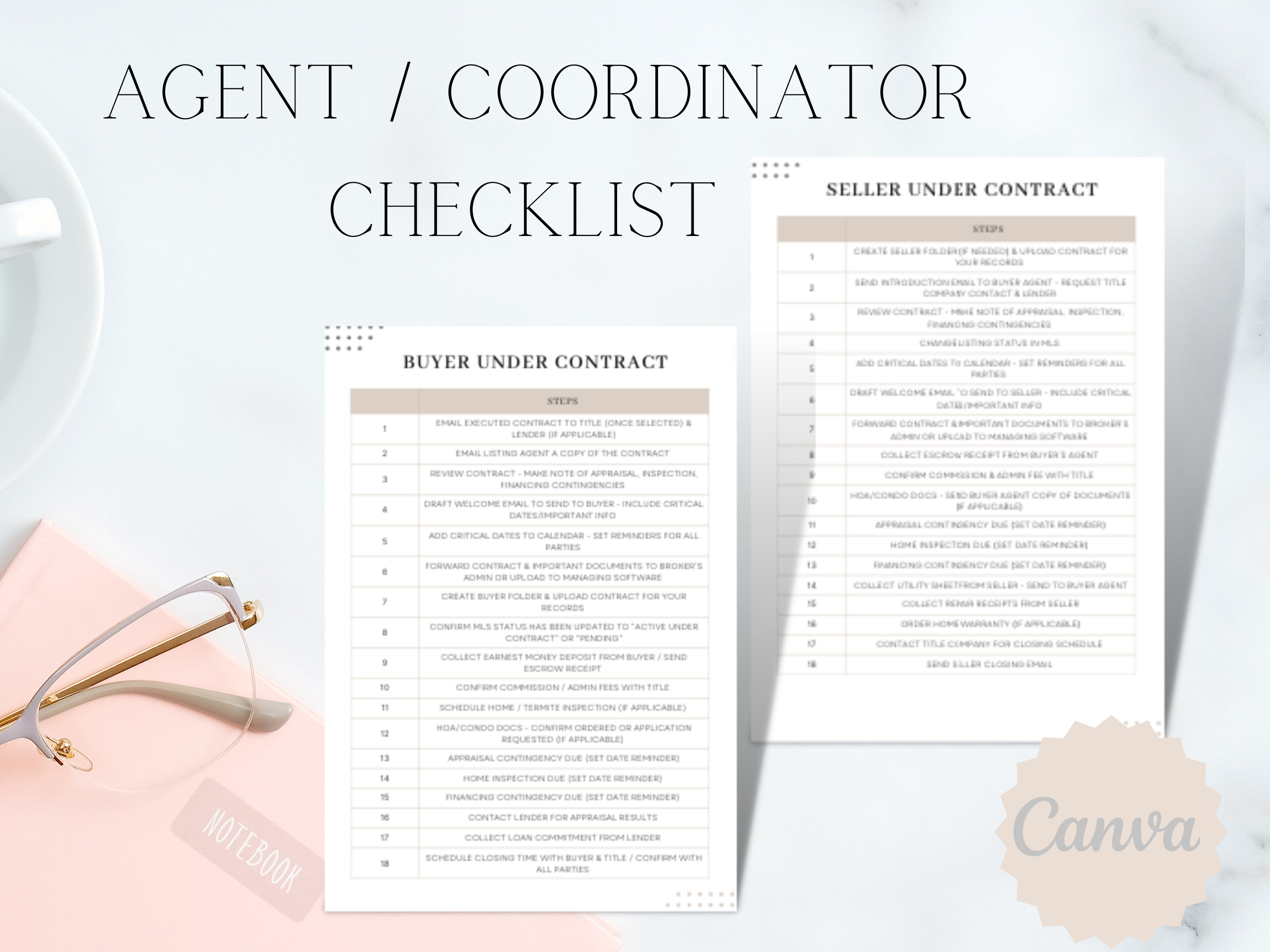 Real Estate Transaction Coordinator Checklist | Real Estate Checklist | Transaction coordinator template | Transaction checklist | Canva