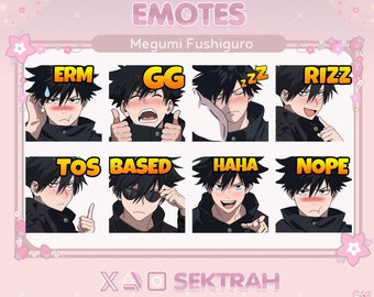 21 emotes/pacotes de adesivos fofos de Megumi Fushiguro JJK para streaming no Twitch/Youtube/Kick e chat do Discord | Pacote de emotes | Emojis de Jujutsu Kaisen