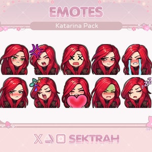 Leuke League of Legends Katarina Emote/Sticker Pack streaming op Twitch/Youtube en Discord-chat | Bundel met 10 emotes | Reacties op aangepast ontwerp