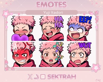 Pacote de emotes/adesivos fofos de Yuji Itadori Sukuna JJK transmitidos no Twitch/Youtube e no chat do Discord | Pacote de emotes | Reações de design personalizado