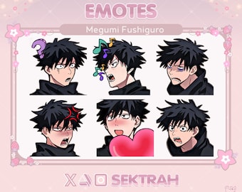 Pacote de emotes/adesivos de Megumi Fushiguro JJK transmitido no Twitch/Youtube e no chat do Discord | Pacote de emotes | Reações de design personalizado