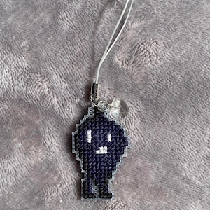 Stardew Valley Krobus Sprite Cross Stitch Keychain