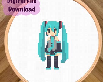 Cross Stitch Pattern - Hatsune Miku Chibi Charm - Instant Digital PDF Download