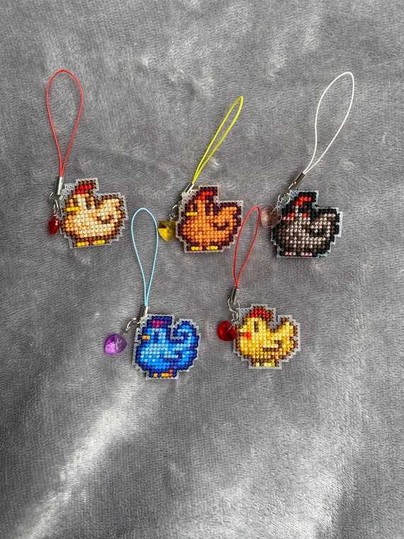Stardew Valley Cross-Stitch Chicken Charm