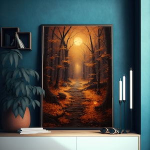 Autumn Forest Trail Art Print Realistic Landscape Painting Fall Home ...