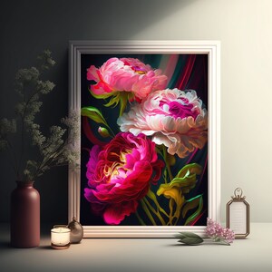 Pittura a olio con fiori colorati / Regalo speciale per la festa della mamma / Fiori rosa e bianchi / Natale