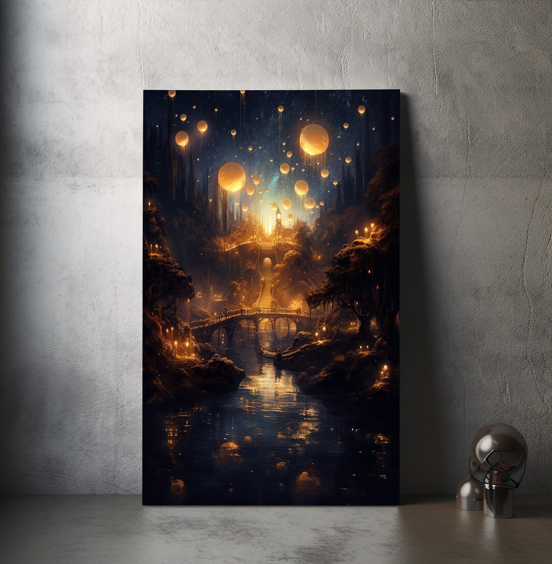 Fantasy Art Canvas River in Golden Lights | Dream-like Impressive Art ...