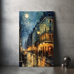 Canvaskunst Van Gogh-straat: schilderij fantasie stadsgezicht