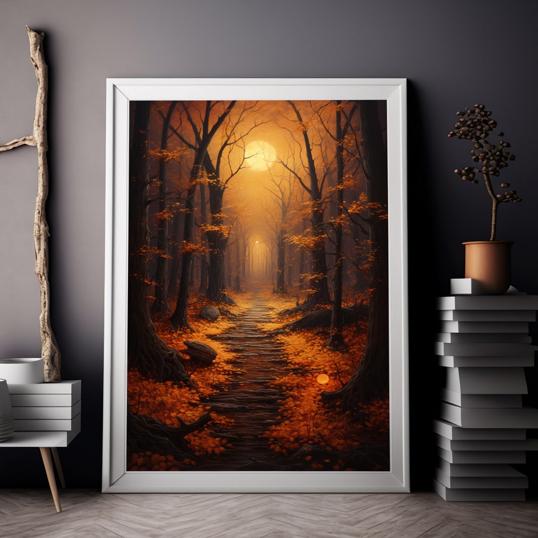 Autumn Forest Trail Art Print Realistic Landscape Painting Fall Home ...