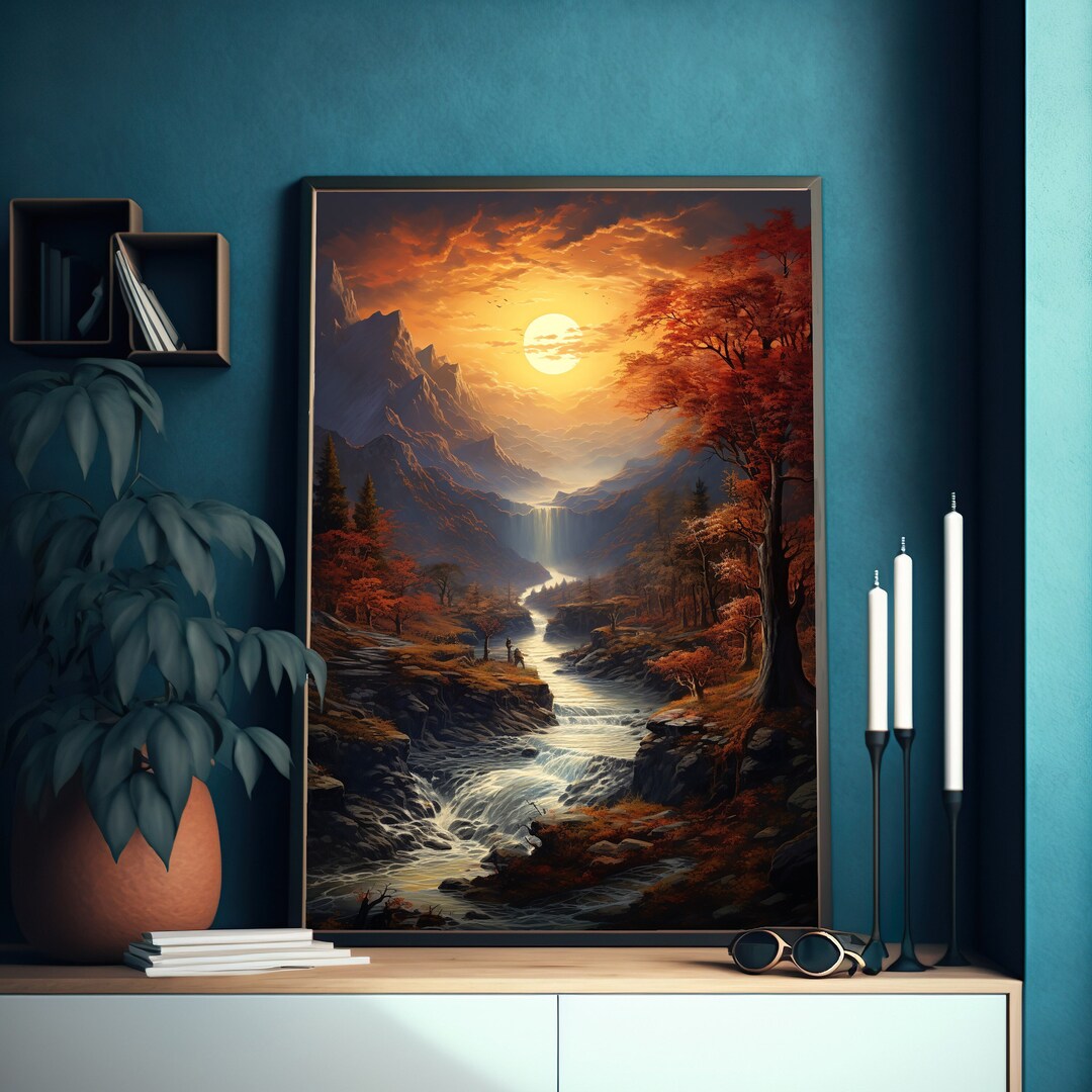 Autumn River Art Print | Fall Colors Forest River Landscape | Nature ...