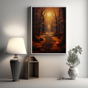 Autumn Forest Trail Art Print Realistic Landscape Painting Fall Home ...