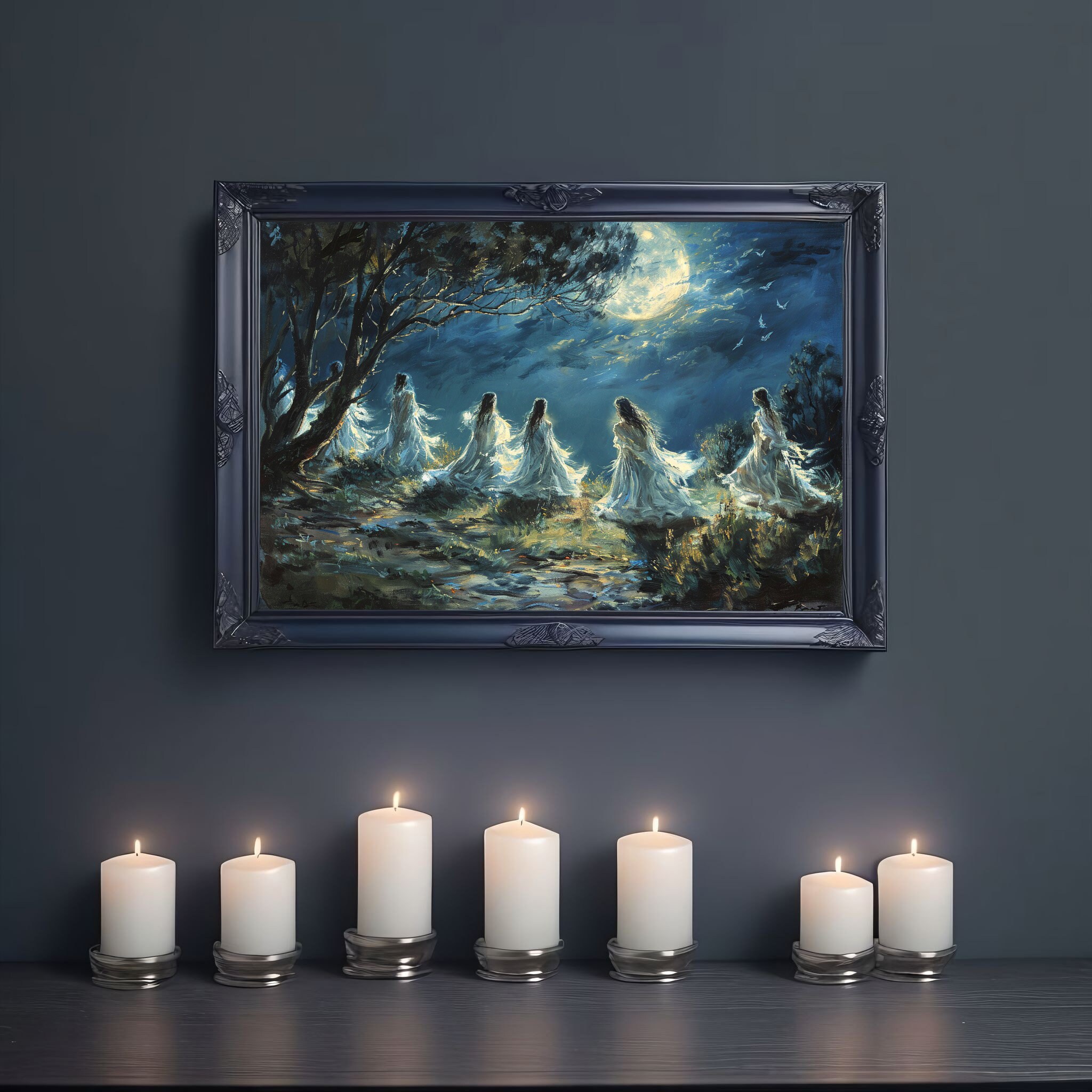 Moon Witches Convene Wall Art Print - Dark Art Painting - Perfect for Victorian Art Home Wall Decor H5