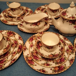 Royal Albert Old Country Roses Dinner, Tea Set for Six English Bone China Dinner set/ Tea set, Replacement China, Vintage china
