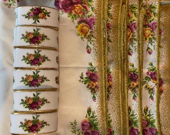 Royal Albert old country roses Napkin Linen with Napkin rings for six setting bone china english Porcelain dinner ware -tableware