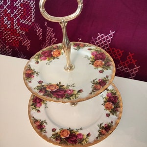 Royal Albert old country roses 2 tier cake stand  first stamped England VG Condition Bone china porcelain