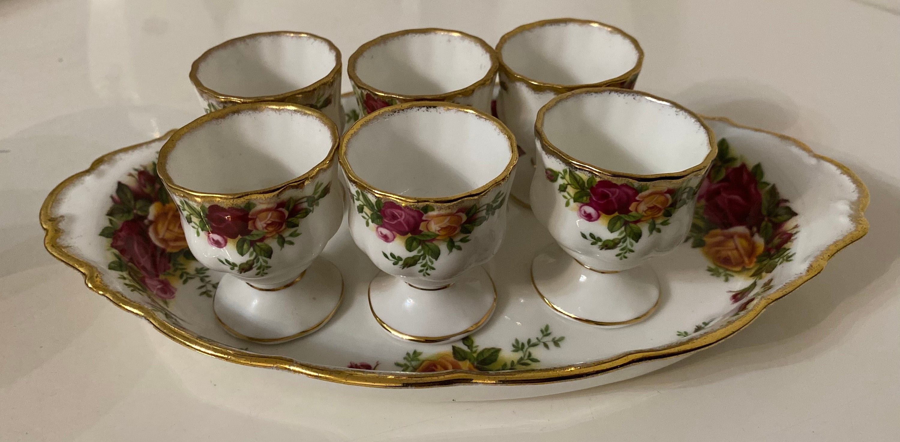 Vintage Royal Albert Old Country Roses Egg Cups Set of 6 & Eared