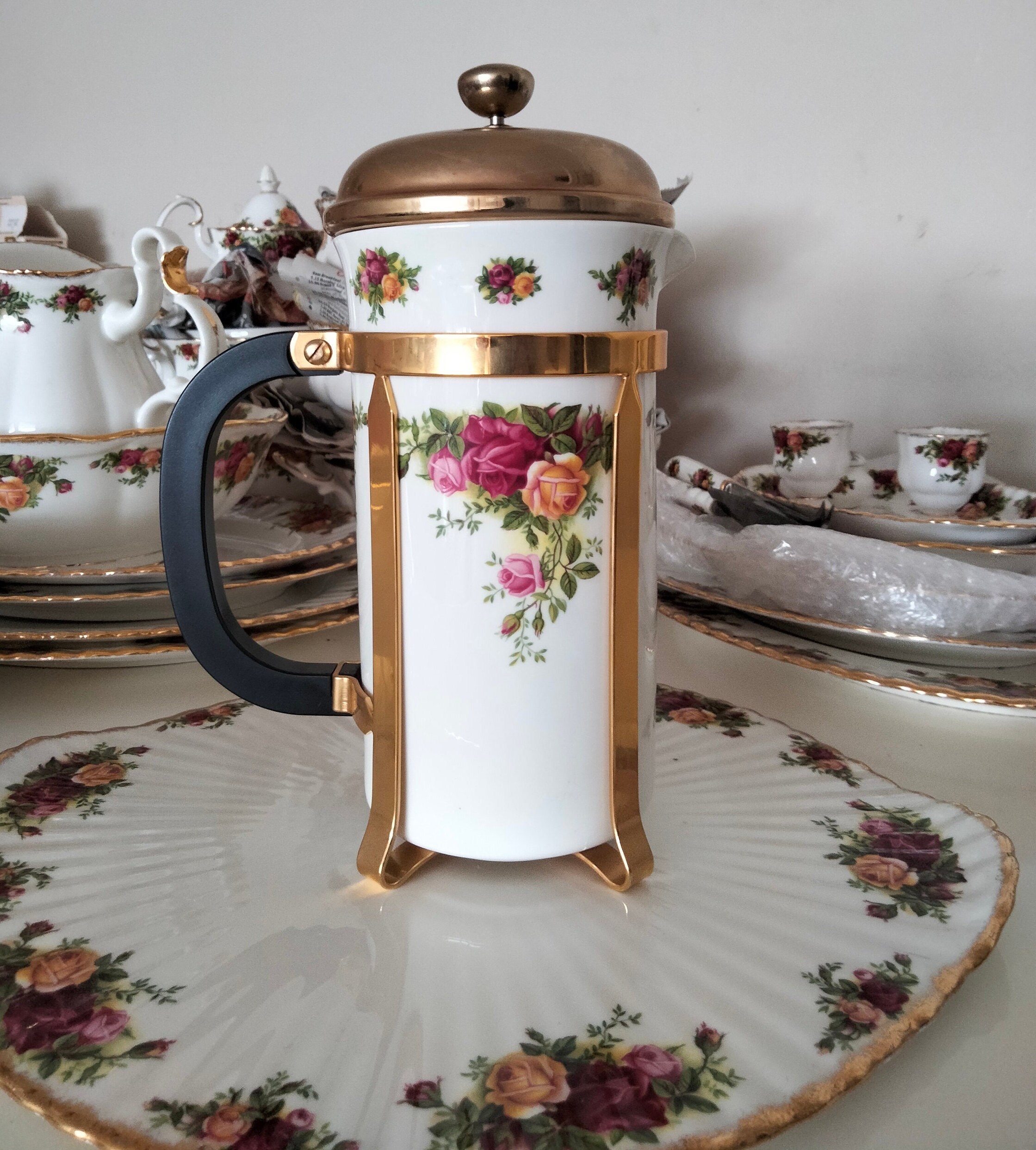 ROYAL ALBERT Cafetiere Old Country Roses Bone China English