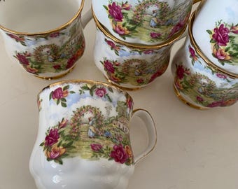 Vintage Royal Albert &quot;A Celebration of the Old Country Roses Garden&quot; Mugs / Royal Albert Mugs /Bone china english Porcelain