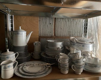 contemporary ‘Noritake’ Blue Hill Fine bone china Sri Lanka complete Dinner set including Full teaset for six-Tureen, trios, plates, Bowls,