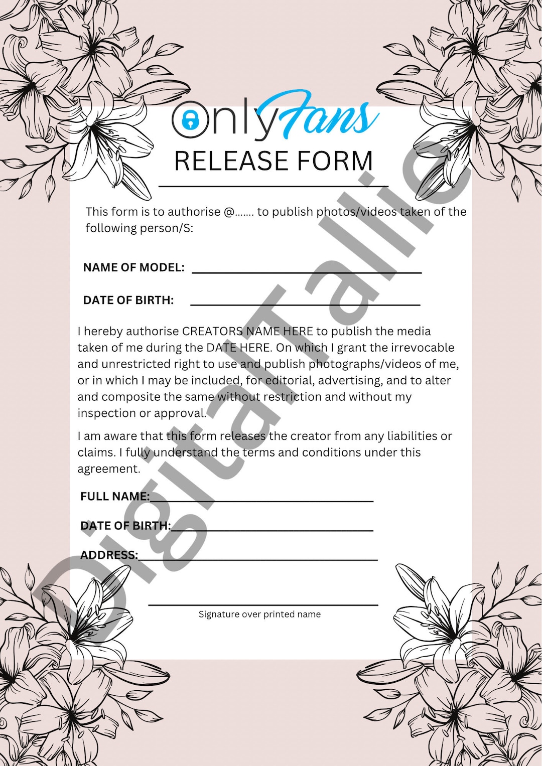 Onlyfans Content Consent Form, Editable Template, Digital Download Etsy(02)