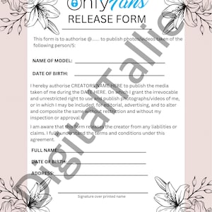 OnlyFans Content Consent Form, Editable Template, Digital Download