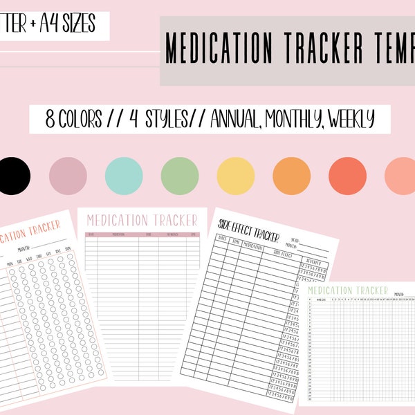 Medication Tracker Template bundle, Printable medication chart, medical information binder insert, medication log, daily medication report
