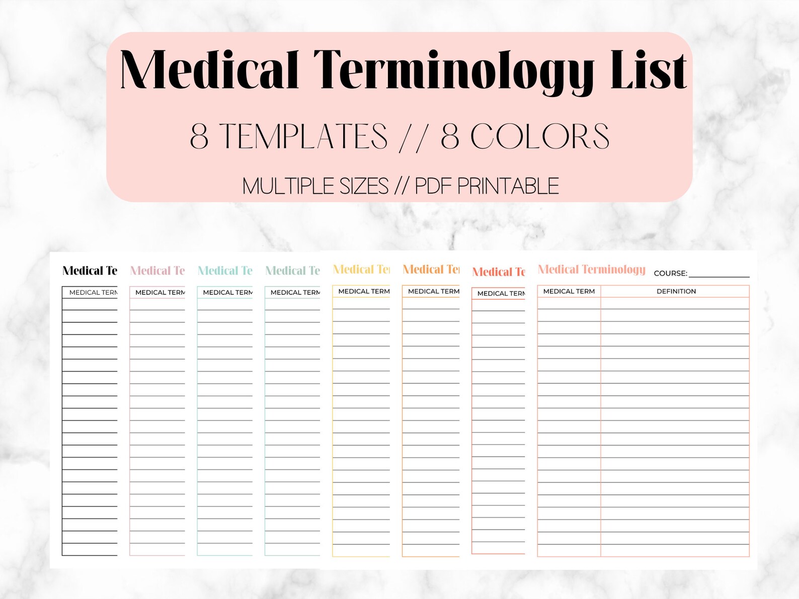 Medical Terminology List, Medical Terminology Study Note, Printable ...